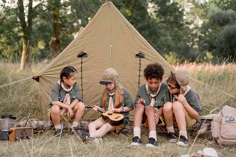 scout group in front of tent